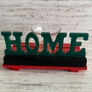 Holiday Green and Red HOME Candle Holder Handmade Christmas